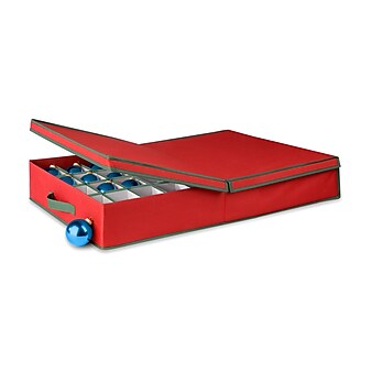 Honey-Can-Do Ornament Storage Box with Dividers, Red/Green (SFT-01597)