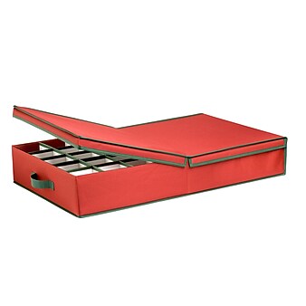 Honey-Can-Do Ornament Storage Box with Dividers, Red/Green (SFT-01597)