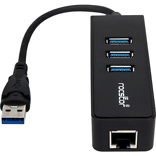 Rocstor Premium 3Port USB 3.0 Hub, Black (Y10A179B1) Staples