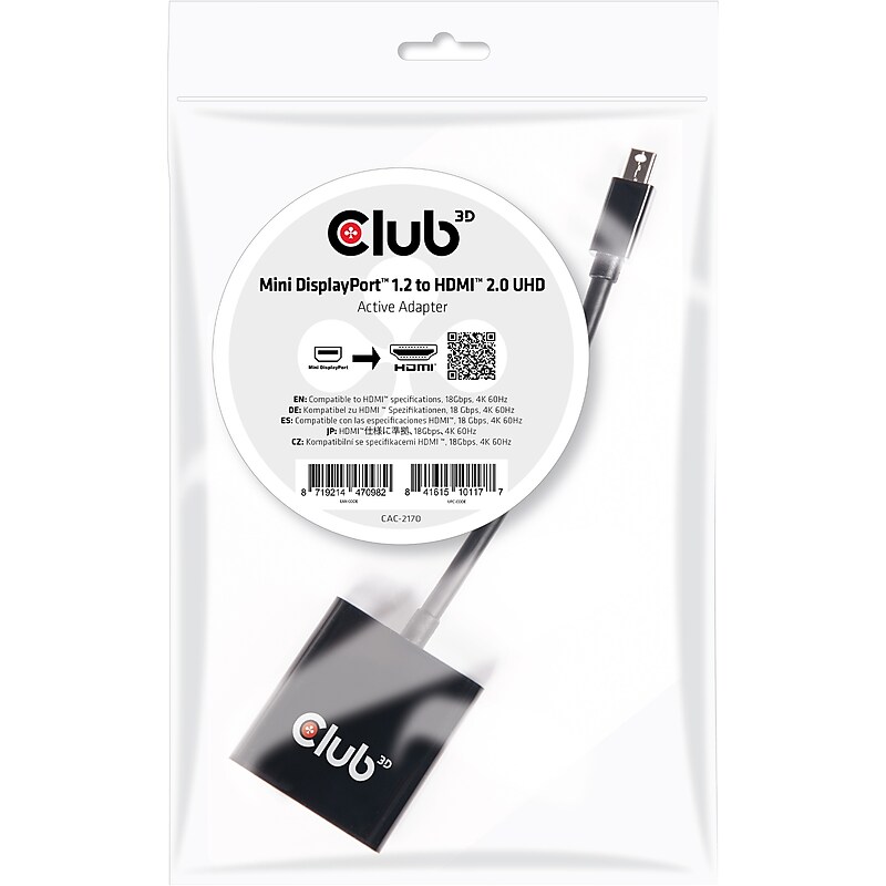 Club 3D CAC-2170 0.49' Mini DisplayPort/HDMI Audio/Video Cable, Black image 1