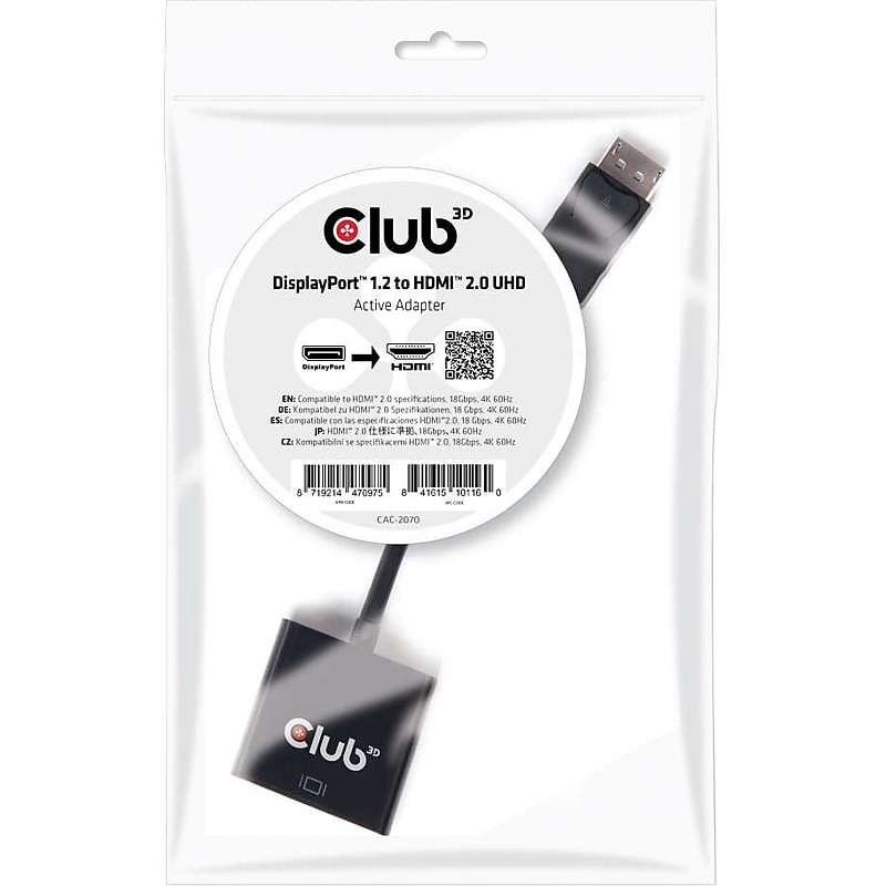 Club 3D DisplayPort 1.2 to HDMI 2.0 UHD Active Adapter (CAC-2070) image 1