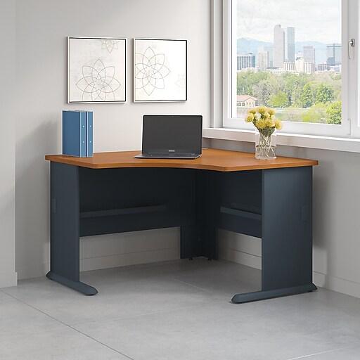 Bush Business Cubix 48W Corner Desk, Natural Cherry/Slate, Installed
