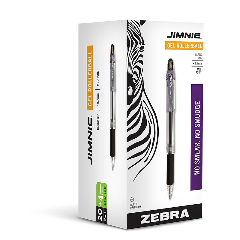 Zebra Jimnie Rollerball Pen, Medium Point, 0.7mm, Assorted Ink, 24 Pack (14410) image 1