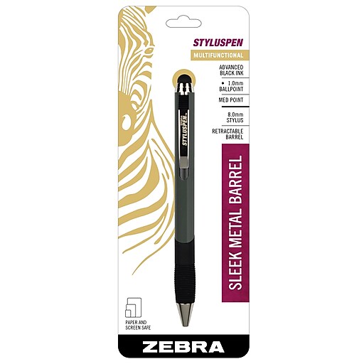 Zebra Stylus Pen Ballpoint Retractable Pen, Grey, Medium Point, Black