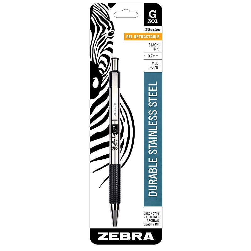 Zebra Retractable Gel Pen, Medium Point, 0.7mm, Black Ink (41311) image 1