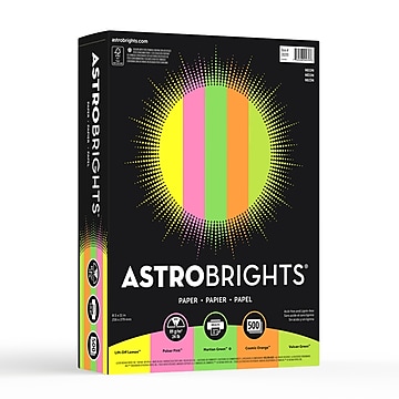 Astrobrights Color Paper, 8.5" x 11", 24 lb./89 gsm, "Neon" 5-Color Assortment, 500 Sheets/Pack (20270)