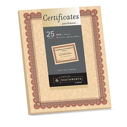 SOUTHWORTH Parchment Certificates, 8 1/2" x 11", 24 lb., Parchment