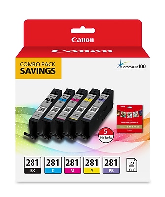 Canon 281 Black/Cyan/Magenta/Yellow/Photo Blue Standard Yield Ink Cartridge, 5/Pack (2091C006) Sansujyuku sansujyuku.com