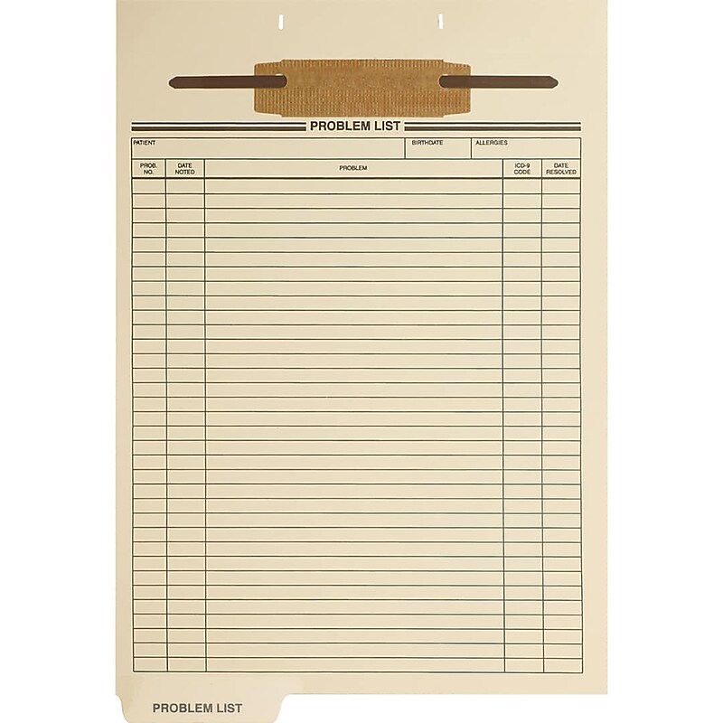 Pre-Printed Fileback Dividers; Problem List image 1