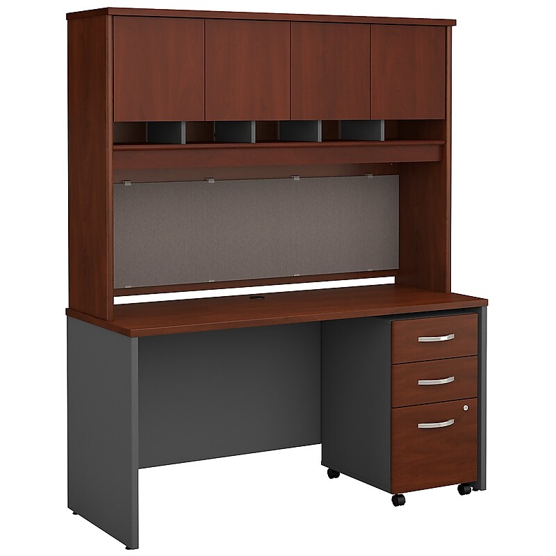 Bush Business Furniture Westfield 60"W Office Desk with Hutch and Mobile File Cabinet, Hansen Cherry (SRC014HCSU) image 1