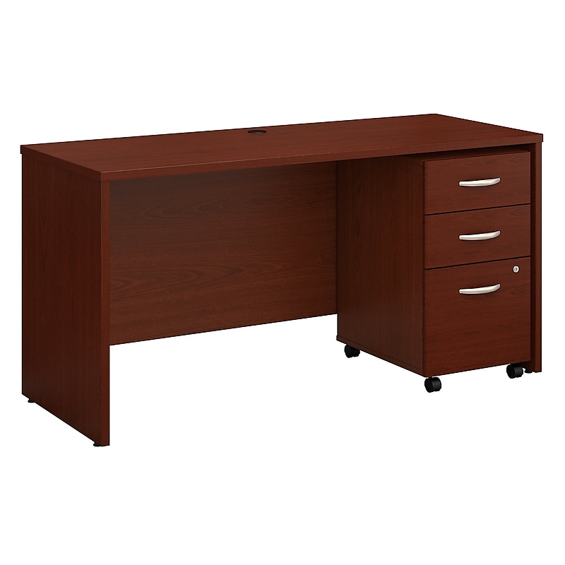 Bush Business Furniture Westfield 60W x 24D Office Desk with Mobile File Cabinet, Mahogany (SRC025MASU) image 1