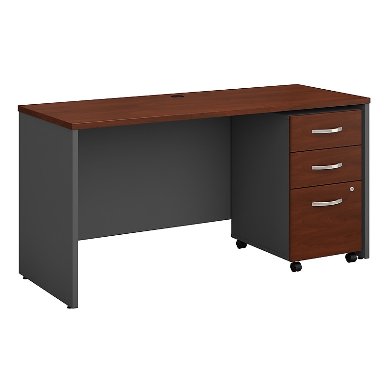 Bush Business Furniture Westfield 60W x 24D Office Desk with Mobile File Cabinet, Hansen Cherry (SRC025HCSU) image 1