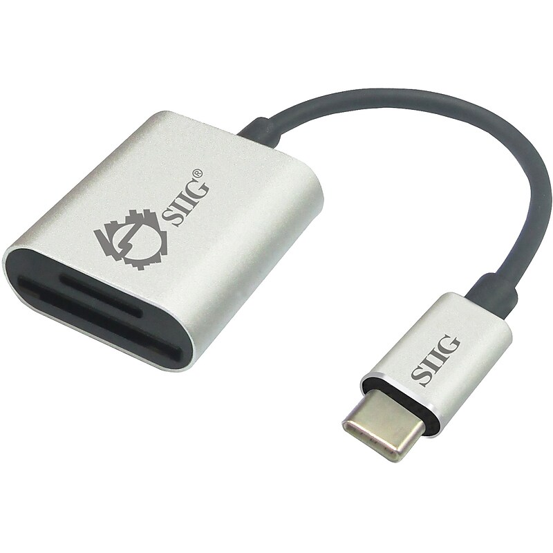 SIIG JU-MR0F12-S1 USB-C 2-in-1 Card Reader for SD & Micro SD, Silver image 1