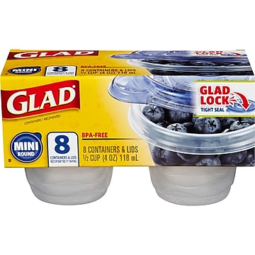 Glad® Mini Round Containers, 4 Oz., 8/Pack (70240)