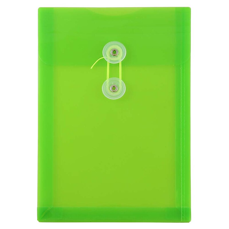 JAM Paper Plastic Filing Envelope with Button & String Closure, Lime Green, 12/Pack (472B1LI) image 1