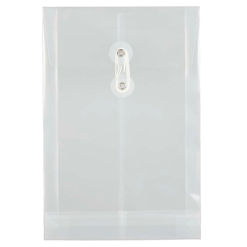 JAM Paper Plastic Filing Envelope with Button & String Closure, Clear, 12/Pack (472B1CL) image 1