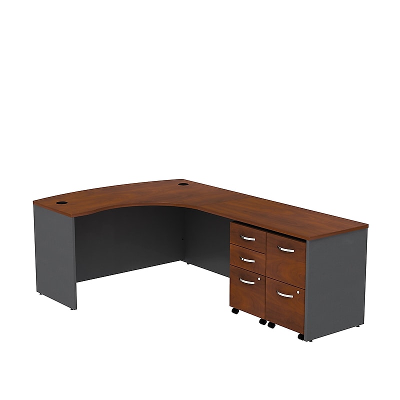 Bush Business Furniture Westfield Bow Front Right Handed L Shaped Desk w/ 2 Mobile Pedestals, Hansen Cherry (SRC034HCRSU) image 1