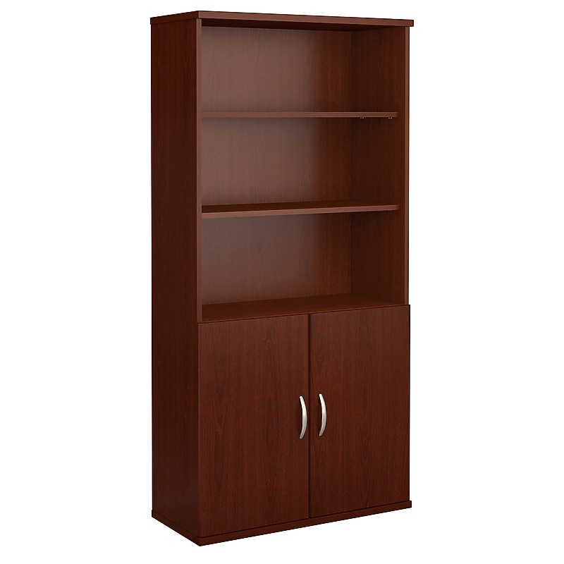 Bush Business Furniture Westfield 73"H 5-Shelf Bookcase with Doors, Mahogany (SRC103MA) image 1