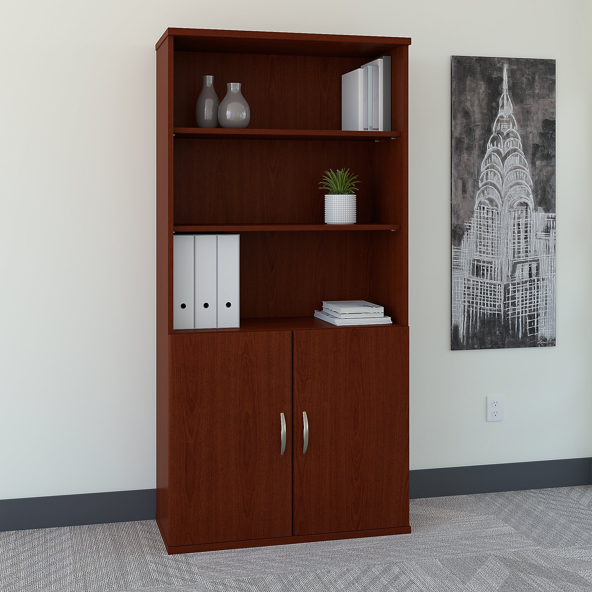 Bush Business Furniture Westfield 73″H 5-Shelf Bookcase with Doors, Mahogany (SRC103MA) Sansujyuku sansujyuku.com