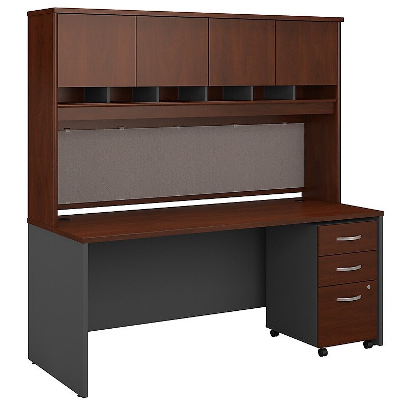 Bush Business Furniture Westfield 72"W Office Desk with Hutch and Mobile File Cabinet, Hansen Cherry/Graphite Gray (SRC080HCSU) image 1