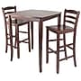 Winsome 38.9" x 33.8" Square Inglewood High/Pub Dining Table with Ladder Back Stools, Antique Walnut, 3 Pieces~#|#~m007065591_sc7