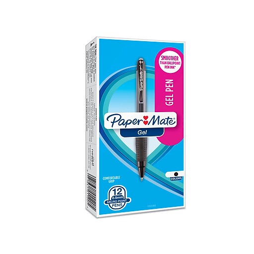 Paper Mate® Retractable Gel Pens, 0.5 mm, Fine Point, Black, 12/pk