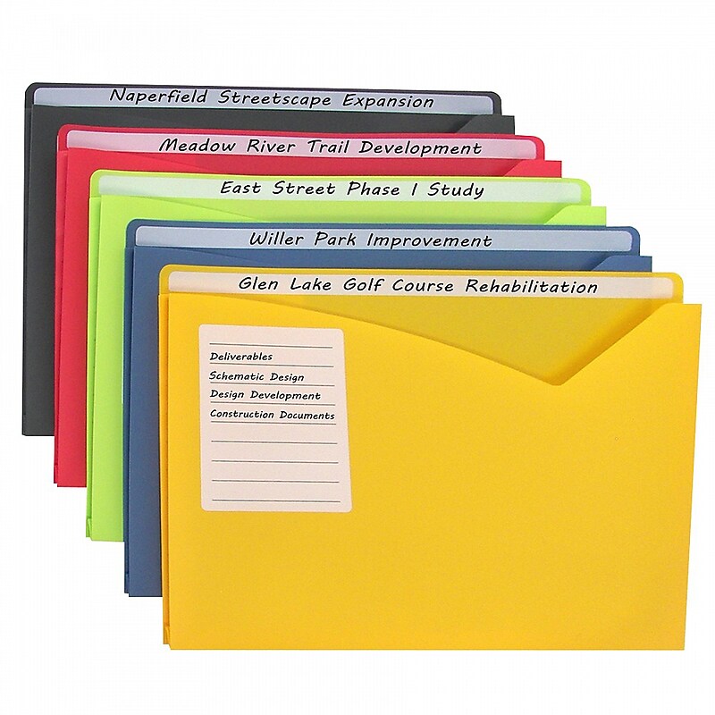 C-Line Write-On Poly File Jackets, 1" Expansion, Full Length Tab, Assorted Colors, Box of 25 (CLI63060) image 1