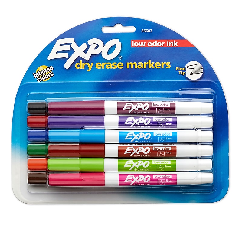 Expo Low Oder Dry Erase Markers, Fine Tip, Assorted Inks, 12/Pack (SAN86603) image 1
