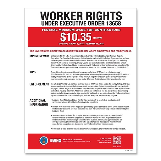ComplyRight Federal Minimum Wage for Contractors Poster, Spanish