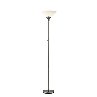 Adesso® Aries 73"H 300 W Torchiere, Brushed Steel with White Acrylic Cone Shade (7500-22)