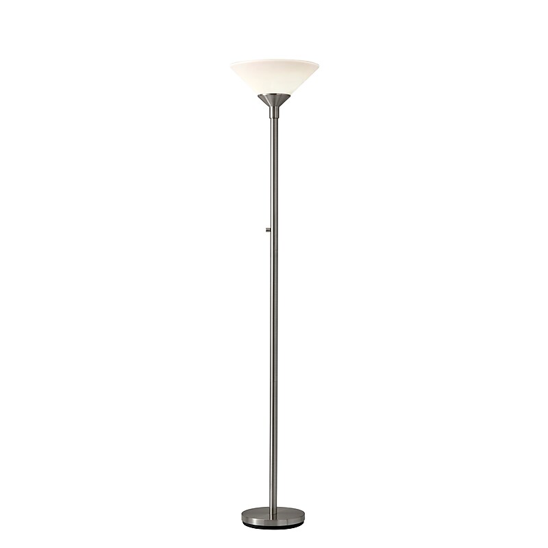 Adesso Aries 73"H Brushed Steel Floor Lamp with White Acrylic Cone Shade (7500-22) image 1