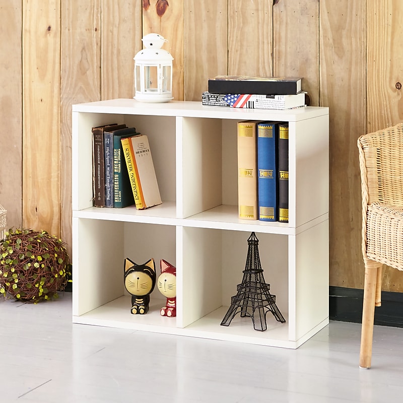 Way Basics 24.8"H 4 Cubby Bookcase, Stackable Organizer and Modern Eco Storage Shelf, White (WB-4CUBE-2-WE) image 1