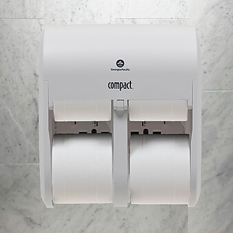 Compact® 4-Roll Quad Coreless Toilet Paper Dispenser by GP PRO, White, 11.750” W x 6.900” D x 13.250” H (56747A)