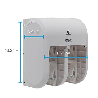 Compact® 4-Roll Quad Coreless Toilet Paper Dispenser by GP PRO, White, 11.750” W x 6.900” D x 13.250” H (56747A)