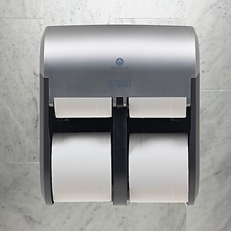 Compact® 4-Roll Quad Coreless Toilet Paper Dispenser by GP PRO, Faux Stainless, 11.750”W x 6.900”D x 13.250”H (56746A)