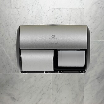 Compact® 2-Roll Side-by-Side Coreless Toilet Paper Dispenser by GP PRO, Faux Stainless, (56796A)
