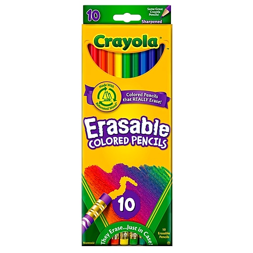 Crayola Erasable Colored Pencils, Assorted Colors ,10/Box (68-4410)