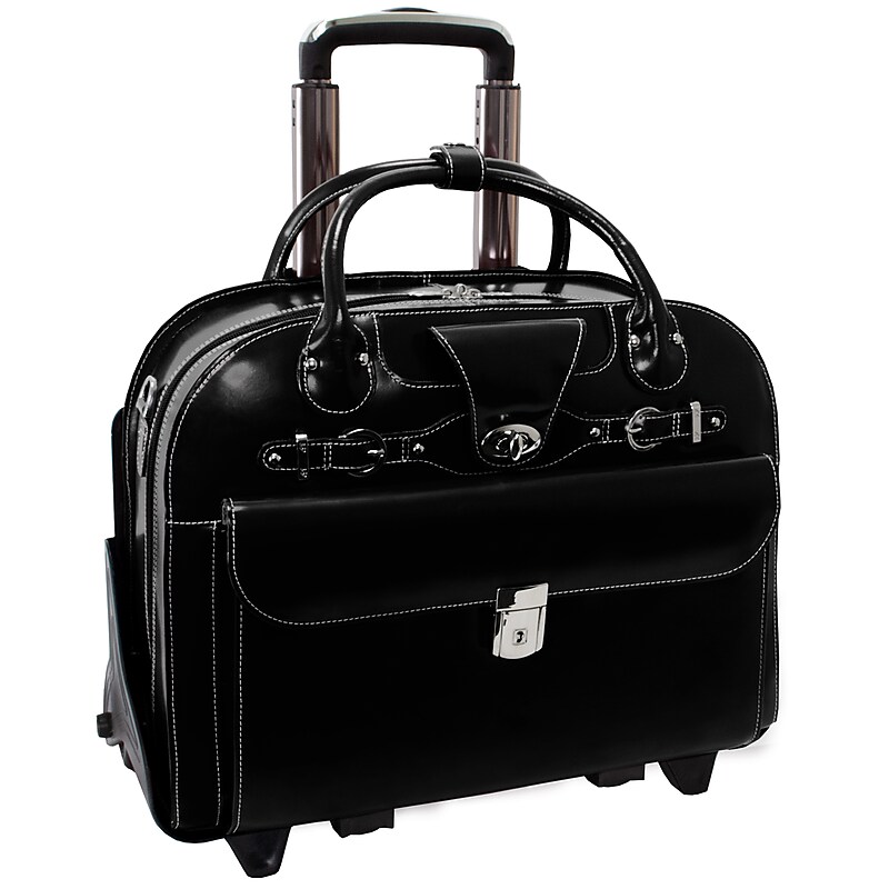 McKlein W Series, ROSEVILLE, Genuine Cowhide Leather, Checkpoint-Friendly Detachable Wheeled Laptop Briefcase, Black (96645) image 1