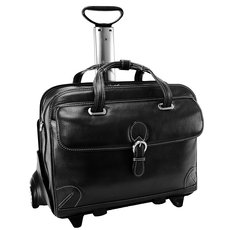Siamod VERNAZZA, CARUGETTO, Napa Cashmere Leather, Patented Detachable -Wheeled Laptop Briefcase, Black (45295) image 1