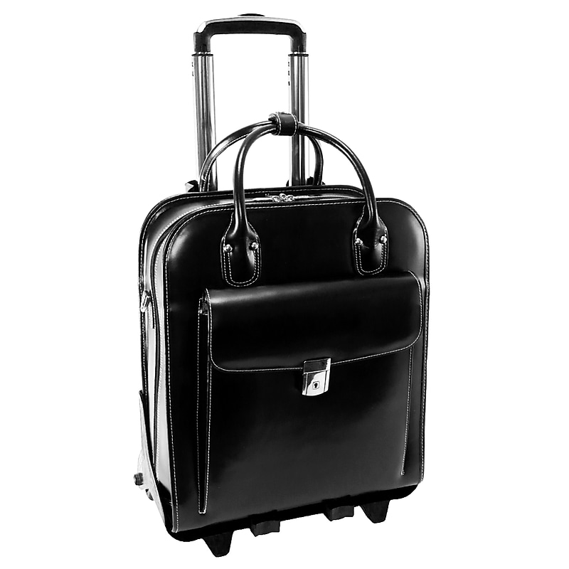 McKlein W Series Leather Briefcase, Laptop Compatible, Rolling, Black Trimmed In Sand (96495) image 1