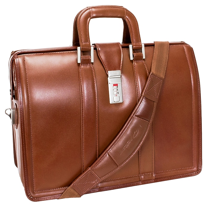 McKlein LEXINGTON Leather Briefcase, Laptop Compatible, Brown