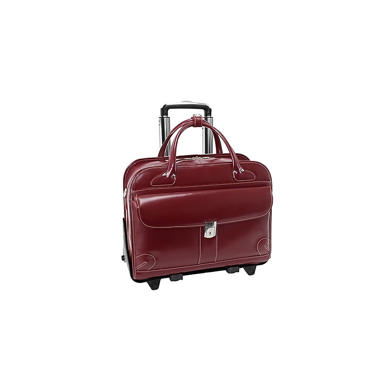 McKlein Lakewood Leather Briefcase, Laptop Compatible, Rolling, TSA Checkpoint Friendly, Red (96616) image 1