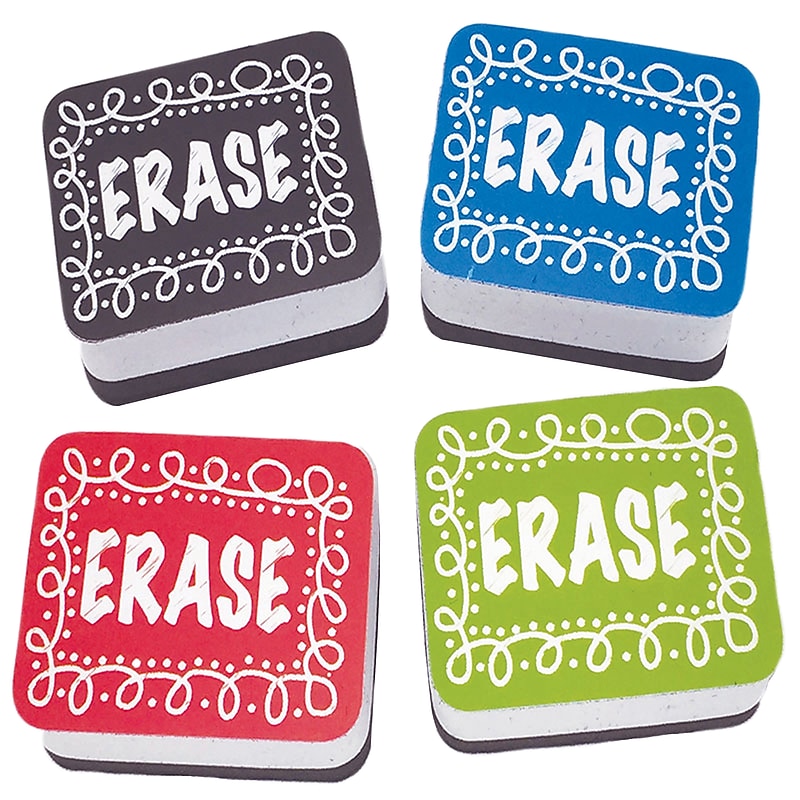 Ashley Chalk Design Mini Whiteboard Erasers, Lightweight, Multicolor, 10/Pack image 1