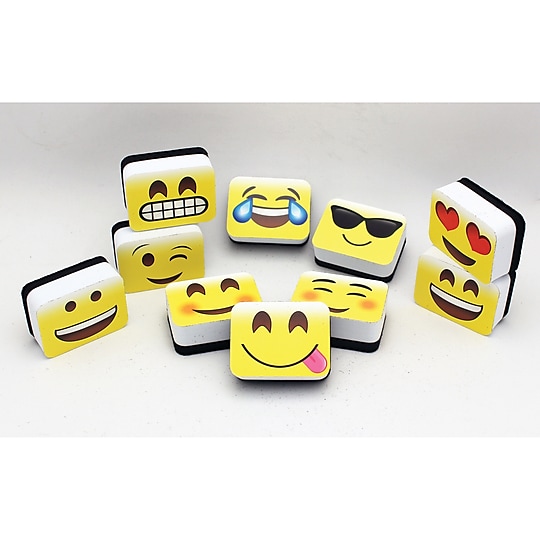 Ashley Emotions Whiteboard Erasers, 2" x 1.5", Multicolored, 10/Pack (ASH78005)~#|#~m007107844_sc7