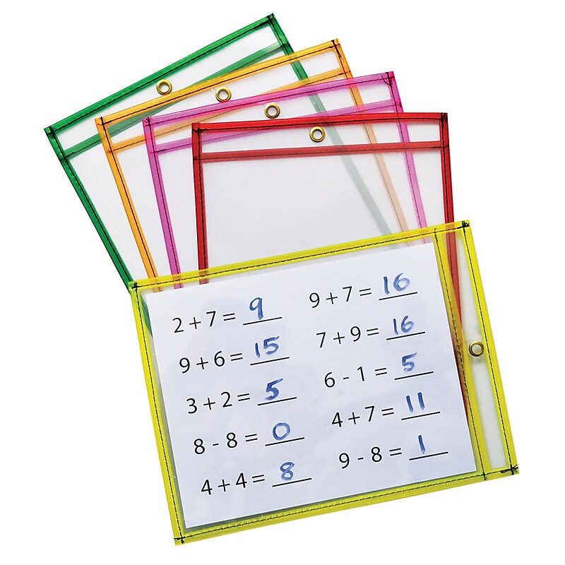 Reusable Dry Erase Pockets, Neon, 2 each of 5 colors image 1