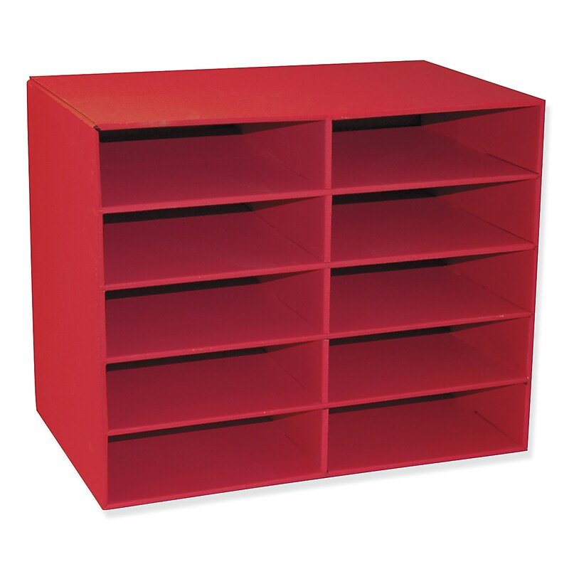 Pacon Classroom Keepers 10-Shelf Organizer, Corrugated Cardboard, 17" x 12.88" x 21", Red (PAC001314) image 1