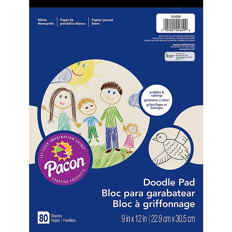 Pacon® Art Street® White Doodle Pad, 9" x 12", 80 Sheets per Pad, Pack of 6 (PAC104609-6) image 1