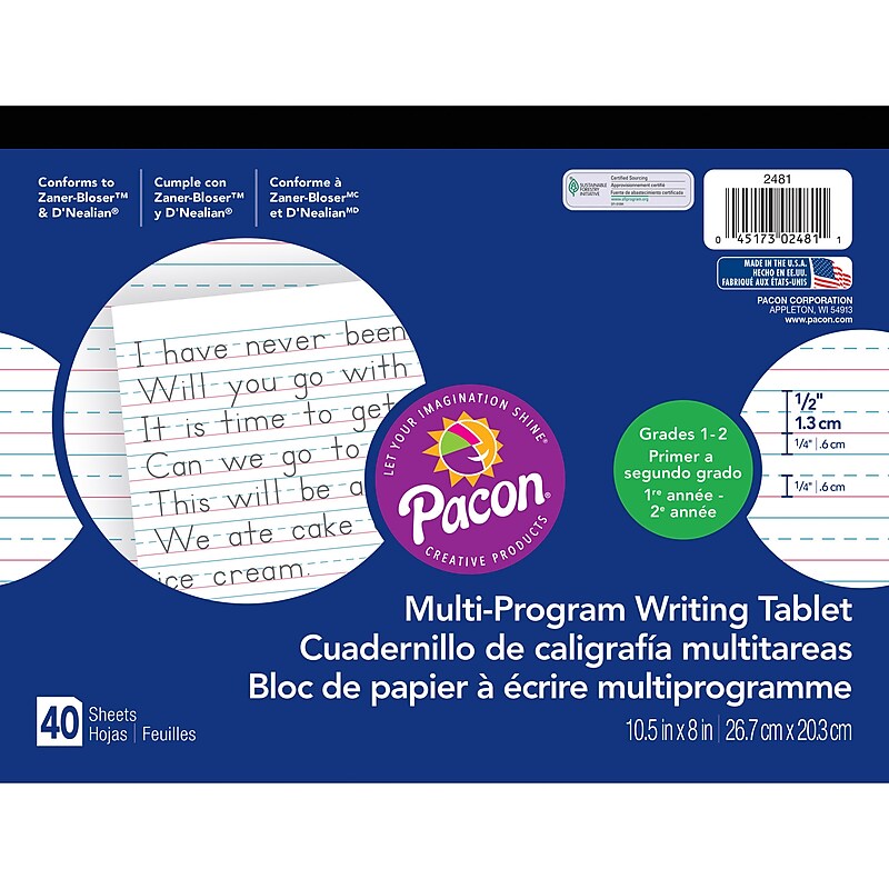 Pacon Zaner-Bloser D'Nealian™ Multi-Program Handwriting Tablet Paper, Grades 1st-2nd, 10-1/2" x 8" image 1