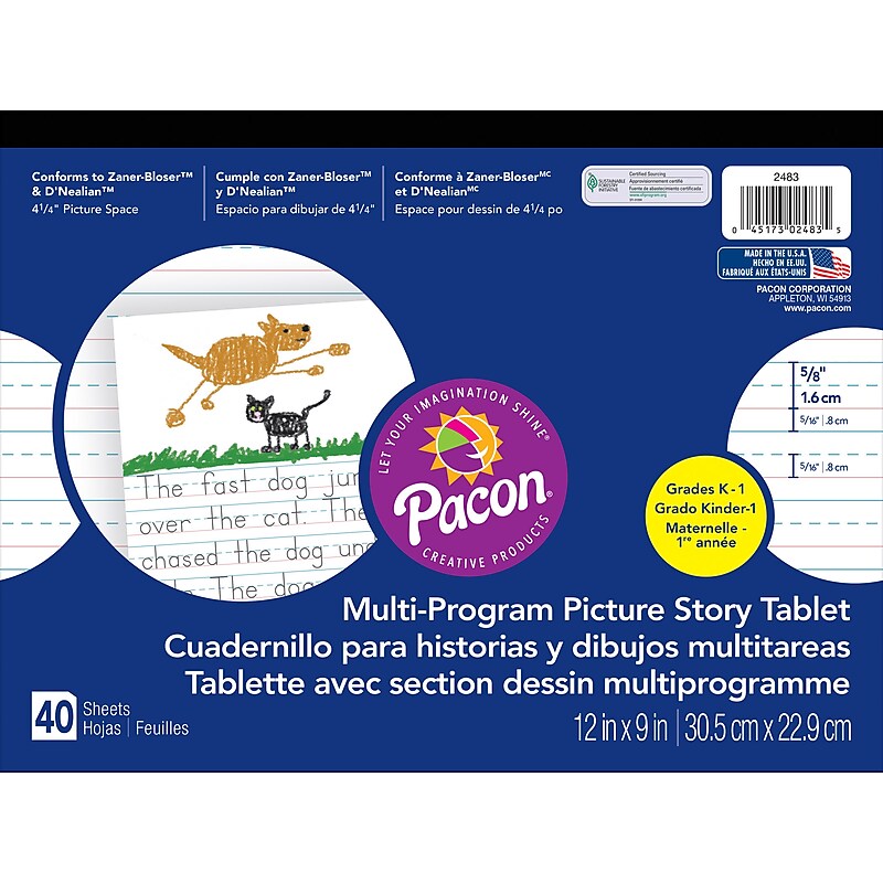 Pacon® Zaner-Bloser™ D'Nealian™ Multi-Program Picture Story Tablet Paper, Grades Kindergarten - 1st, 2/Bd image 1