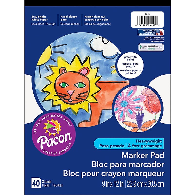 Pacon Prang Watercolor and Marker Pad, 9" x 12", White, 40 Sheets/Pad, 6 Pads/Pack (PAC4618-6) image 1